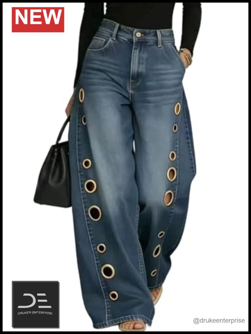 Womens Baggy Wide Leg Camo Jeans High Waist Cut Out Denim Pants